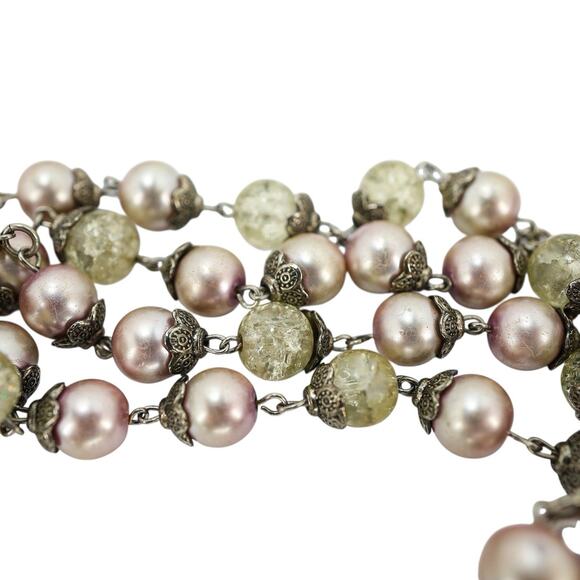 Vintage Large Display Ceremonial Ornate Rosary Faux Pearl & Crackle Glass Beads - Picture 4 of 10